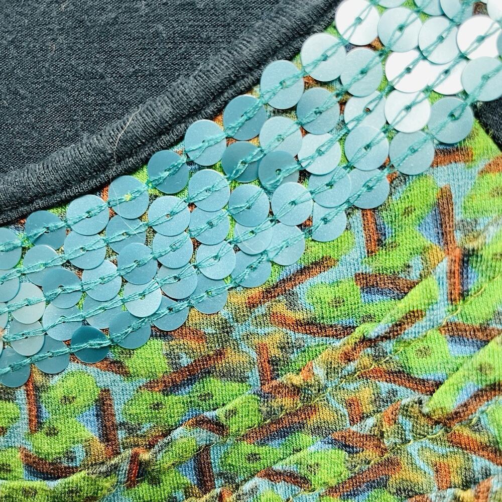 Casual Living Sequined Boho Top Womens L Blue Green Gold 3/4 Sleeve Scoop‎ Neck - Picture 5 of 8